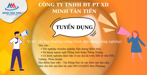 TUYỂN DỤNG CHỈ HUY TRƯỞNG (CÔNG TRÌNH DÂN DỤNG CÔNG NGHIỆP)