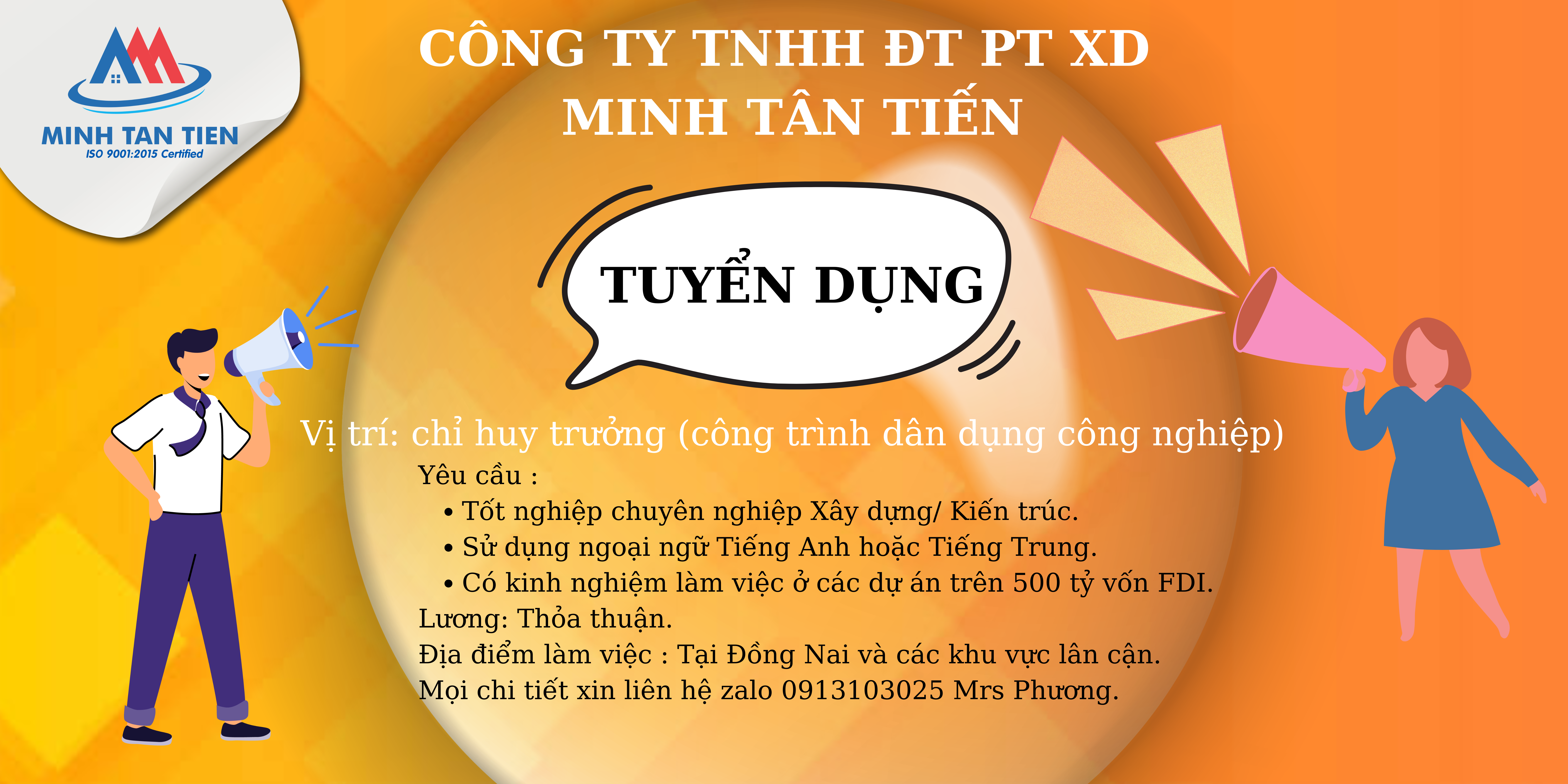 TUYỂN DỤNG CHỈ HUY TRƯỞNG (CÔNG TRÌNH DÂN DỤNG CÔNG NGHIỆP)